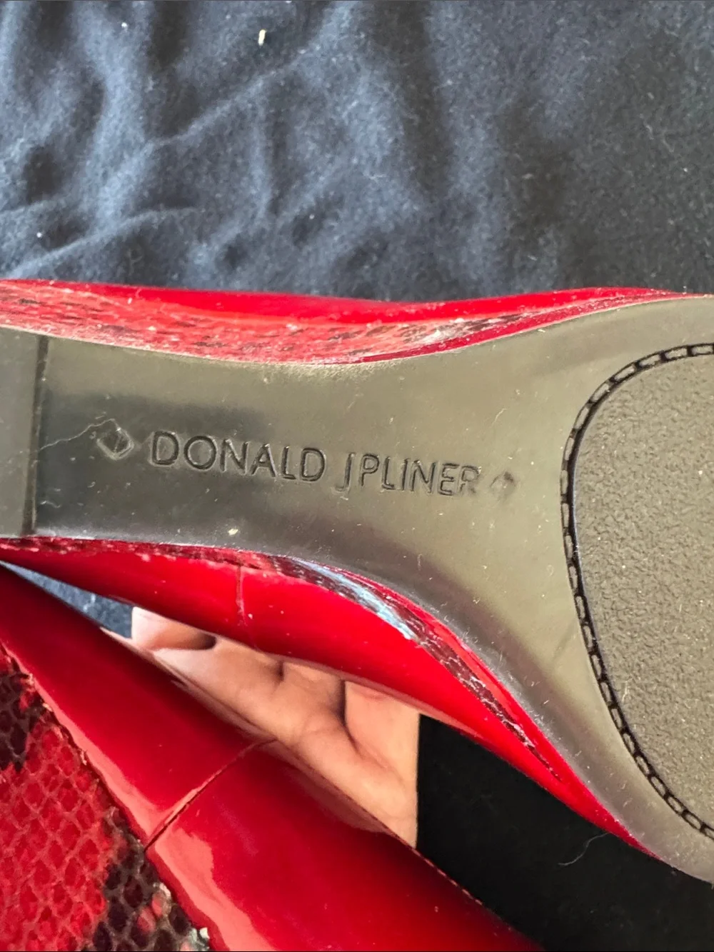 Donald J. Pliner Red Patent Peep-Toe Wedge Pumps with Textured Heel